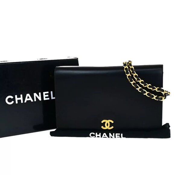 CHANEL CC Logo Full Flap Chain Shoulder Bag Leather Black GHW Vintage 686RJ886 - Picture 1 of 16